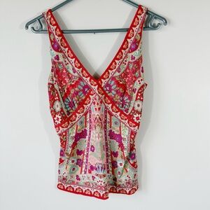 Elie Tahari Silk Patterned Coral Tank Top Size XS